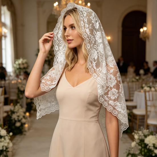Women Veil 1-Tier Wedding Veil with Exquisite Lace Binding Romantic Bridal Headpiece for Church Ceremonies Engagement Banquets