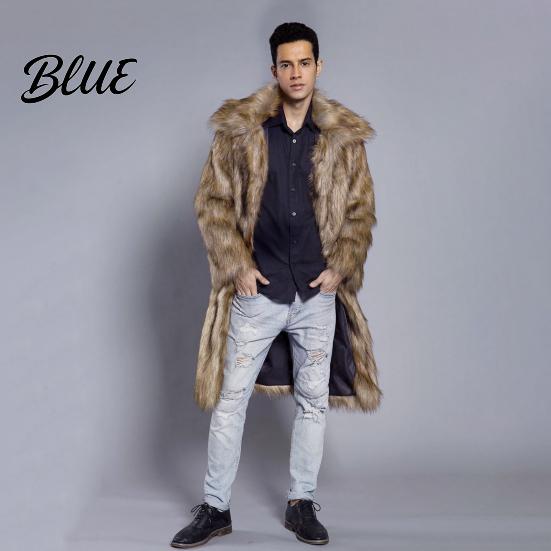 Giacca da Uomo Resistente allo Sbiadimento Aperta Davanti Collo a Revers Manica Pelliccia Cappotto Lungo Finto Antivento Spesso Caldo