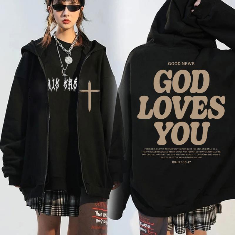 Hanorace cu fermoar și imprimeu grafic Christian Living Proof Of A Loving God pentru bărbați și femei, verset biblic Iisus, jachete de iarnă, sweatshirt