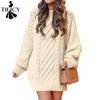 Maglioni a collo alto a maniche lunghe con stampa tinta unita, casual, autunno inverno da donna