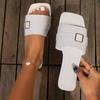 Neuer Stil Flache Gürtelschnalle Ein-Schulter-Slipper Damenschuhe Retro Strand-Flip-Flops