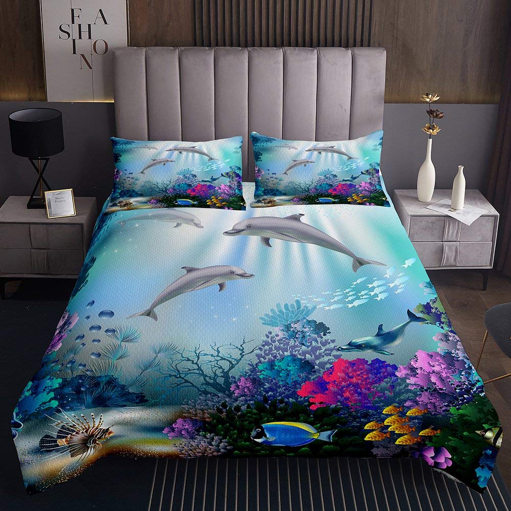 

Комплект постельного белья с изображением рыб и глубоководных рыболовов, комплект постельного белья из 3 предметов, стеганые одеяла с изображением подводных животных, мягкие полиэстеровые одеяла EU Single(135x200cm)