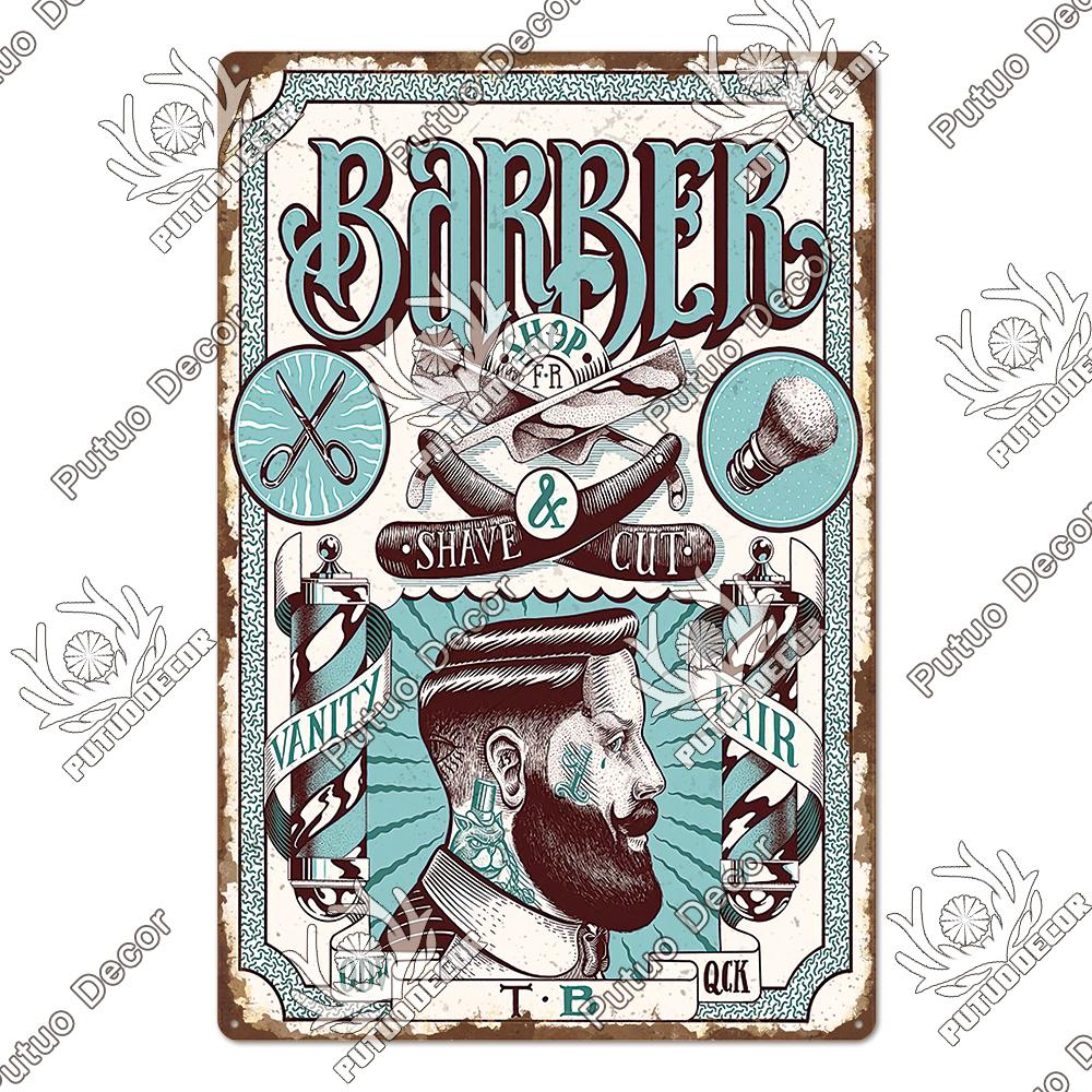 Decor Barber Tin Sign Plaque Metal Plate Vintage Retro Barber Shop Wall Art Posters Iron Painting for Room House Stickers