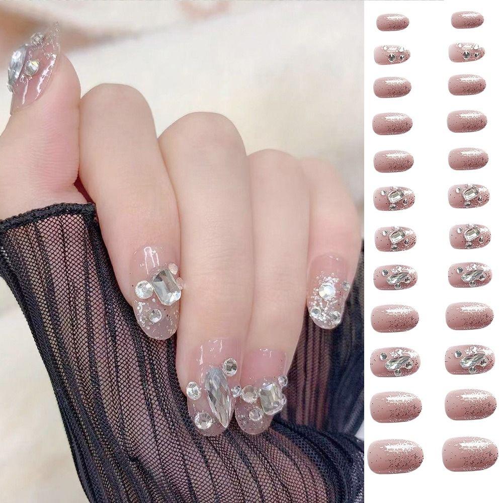 

24pcs Nail Tips Crytal Full Cover DIY Fake Nails French Short Almond