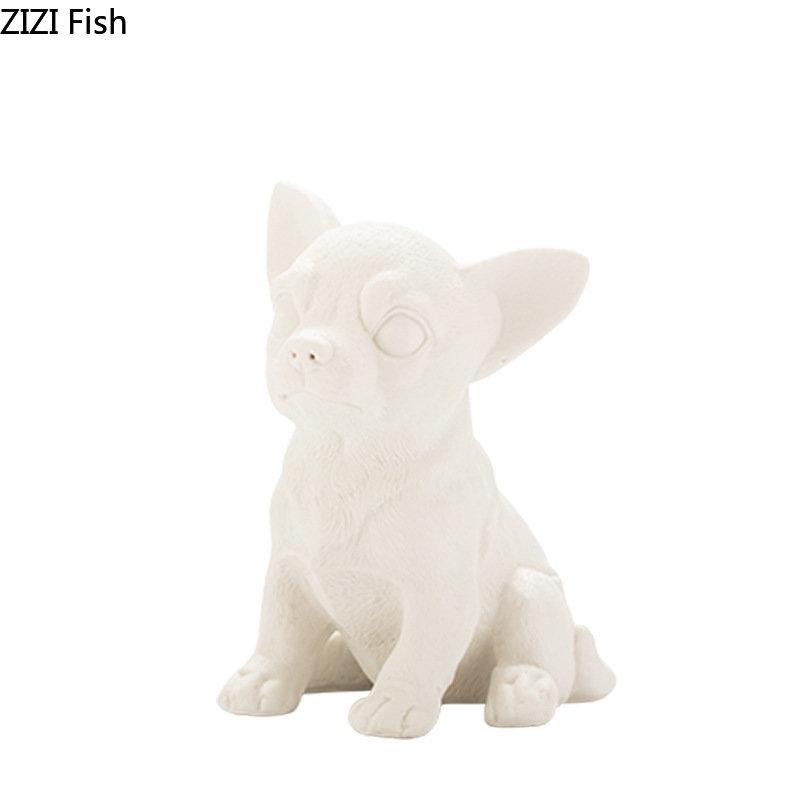Lovely Puppy Ceramic Sculpture French Bulldog Ornaments Crafts White Dog Miniature Figurines Desk Decoration Animal Statue