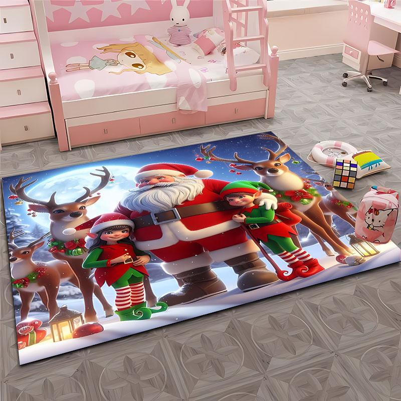 3D Christmas Cartoon Carpet, Living Room Bedroom Home Decor Carpet Garden Lawn Carpet Kitchen Kids Bedroom Mat Christmas Present