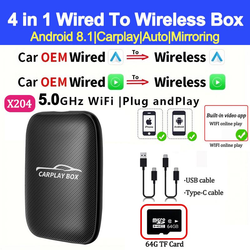 4 In 1 Carplay Ai Box Android Auto Wireless Carplay Adapter Carplay Car Multimedia Player Support YouTube Netflix Car Streaming