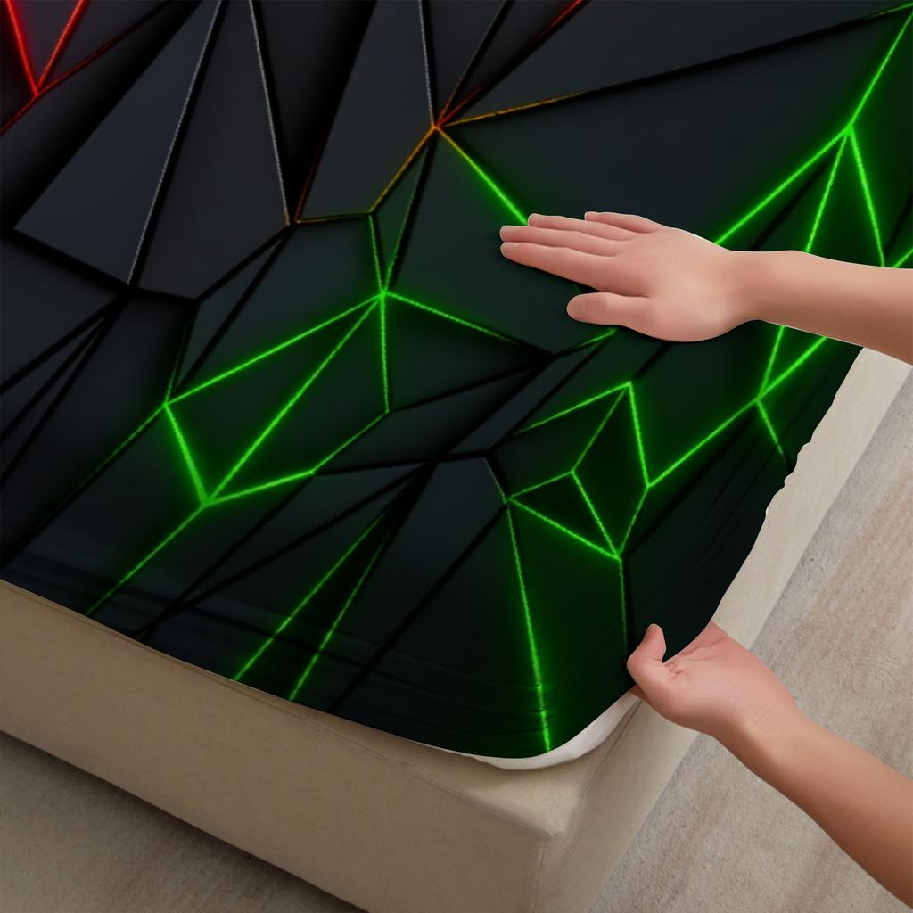 3PCS Multi-color Fitted Sheet Gemoetric Fragment Printed Flat Sheet Set With Pillowcases No Filling Cool Vivid Visual Style