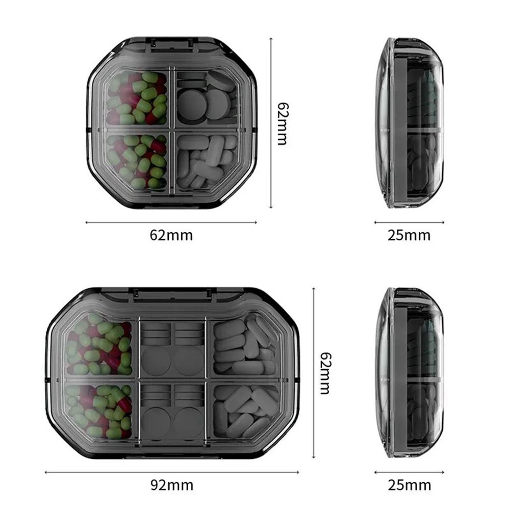 6 Grids Pill Storage Box Travel Medicines Storage Box Drug Separation  4 Grids Mini Portable Organizer Container With Seal Ring