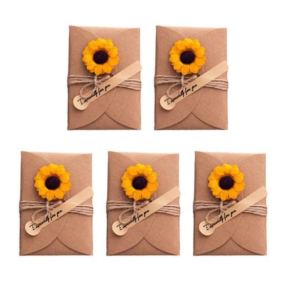 Special Paper Cards for Souvenirs 5Pcs DIY Dried Flower Greeting Cards, Handmade Note with Artificial Flowers, Jute Twine Atmospheric Photo Props Hang
