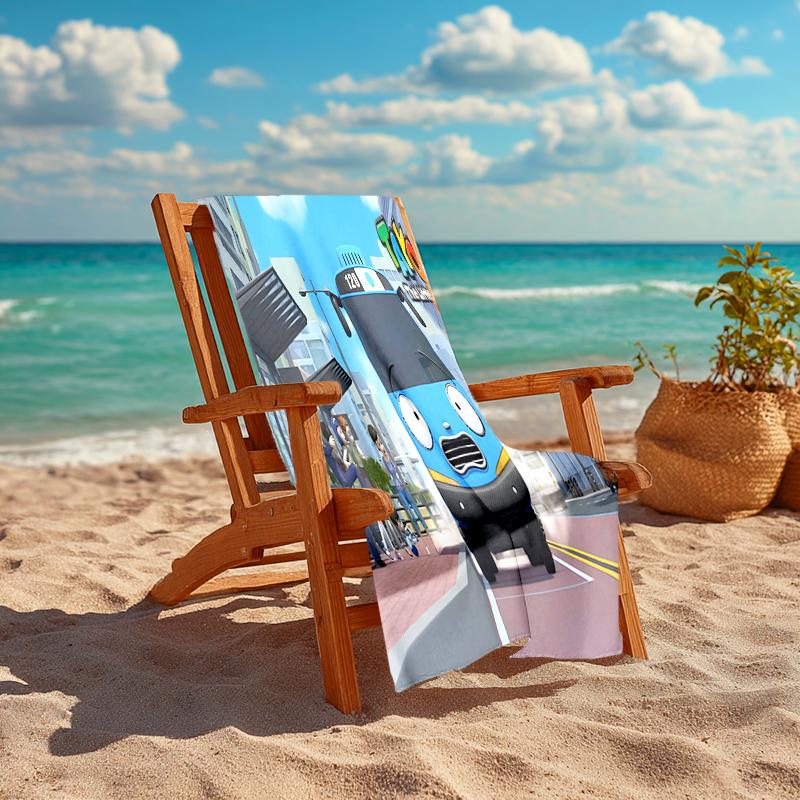 1pc Tayo The Little Bus2 Beach Towel, Comfortable and Thick, and Swimming/Bath/Picnic/Camping Towel, Suitable for Seaside Beaches