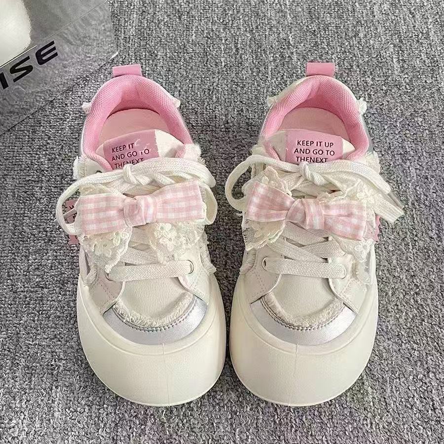 Dopamine bow big head board shoes, new platform bread shoes in spring