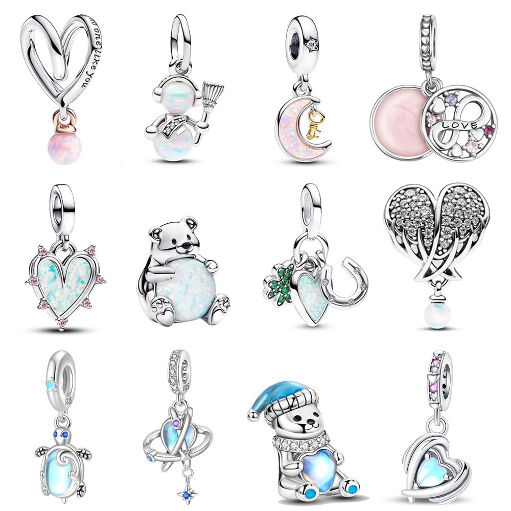 Charm Colgante Doble Opalescente de Cobre Brillante de Amistad y Colgante Bicolor de Llave y Luna Apto para Joyería Fina de Mujer