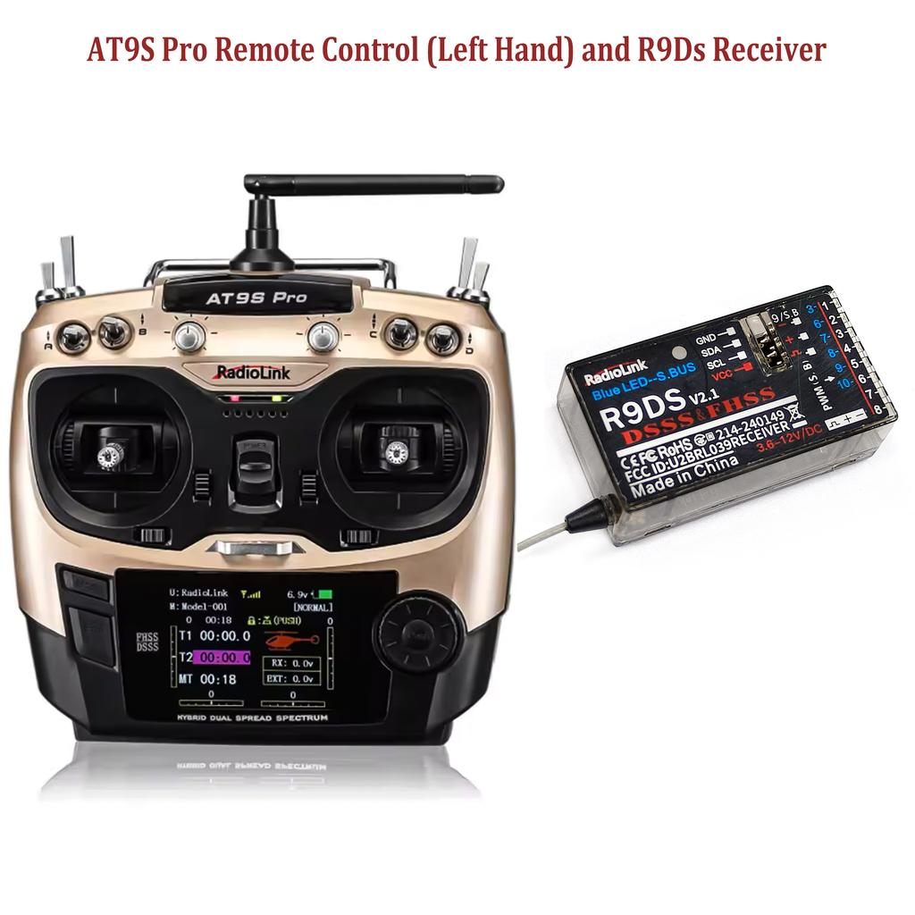 RadioLink AT9S PRO Remote Control 2.4G 10/12CH  DSSS FHSS Transmitter with R9DS Receiver for RC Model Airplane Drones