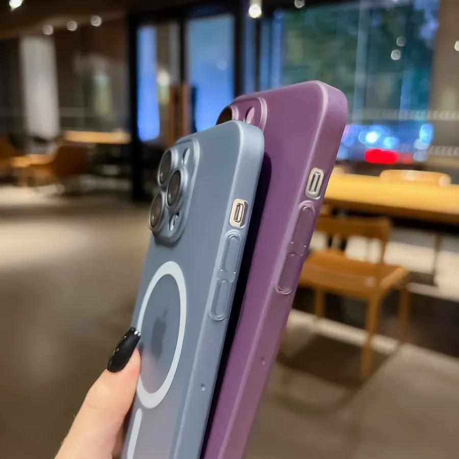 Luxury Ultra Thin For Magsafe Wireless Charger Magnetic Case For iPhone 16 15 14 13 12 11 Pro Max Translucent Skin Hard Cover