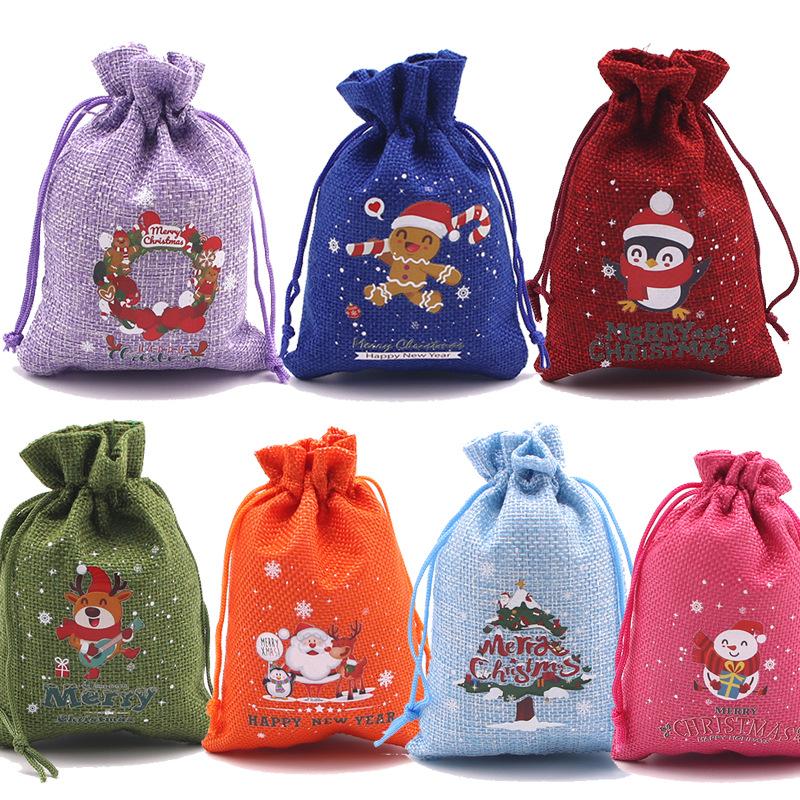 6pcs-12pcs Christmas burlap set new candy bag, apple bag, Santa Claus gift bag  christmas ornaments christmas gift bags