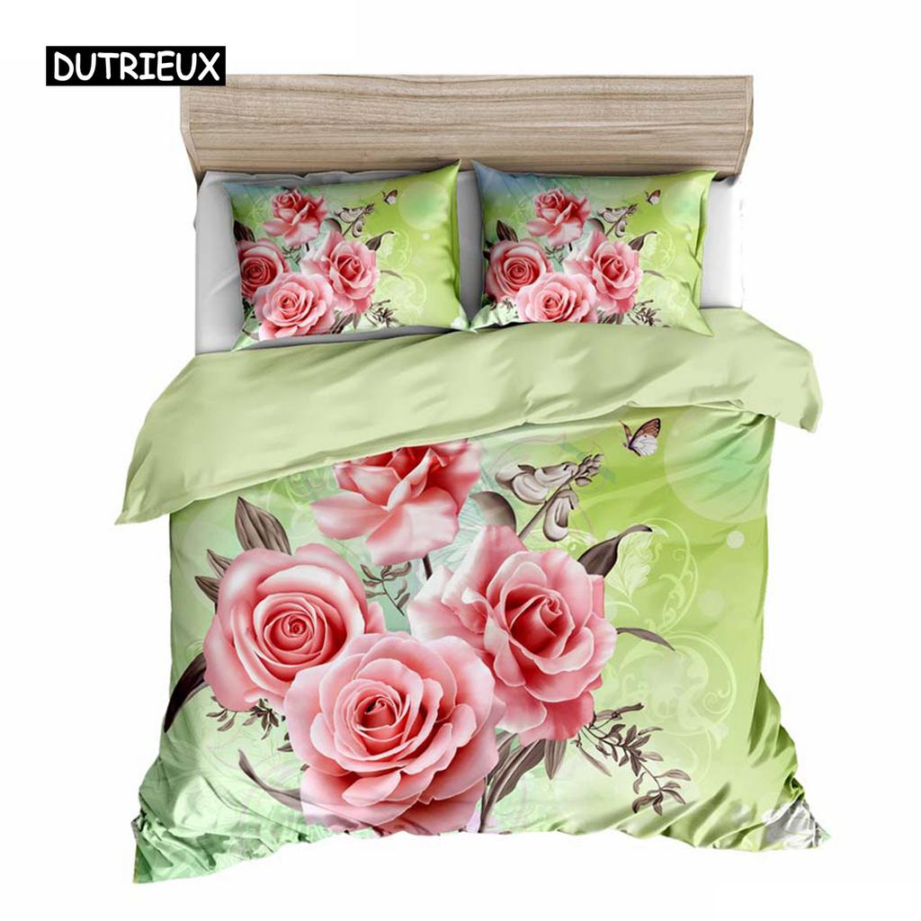 Bettbezug-Set mit Rosenmotiv, Mikrofaser, Rosen, romantische Blumen, Bettbezug für Paare, Valentinstagsgeschenk, Blumenmotiv, King-Size-Bettbezug