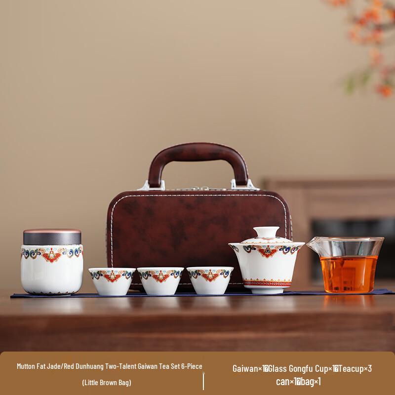 Red Dunhuang Ceramic Gaiwan Tea Set