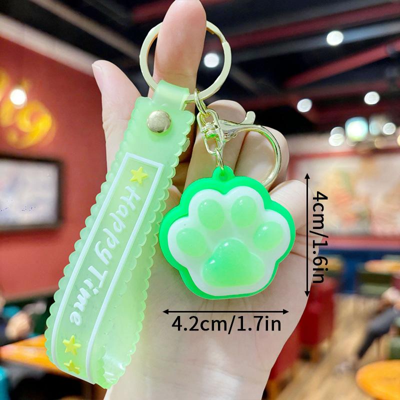 Cat Paw Glowing Keyboard Keychain Soft Dumpling Clicker Keyring Stress Relief Squeeze Pendant Fidgets Toys Glowing In The Dark
