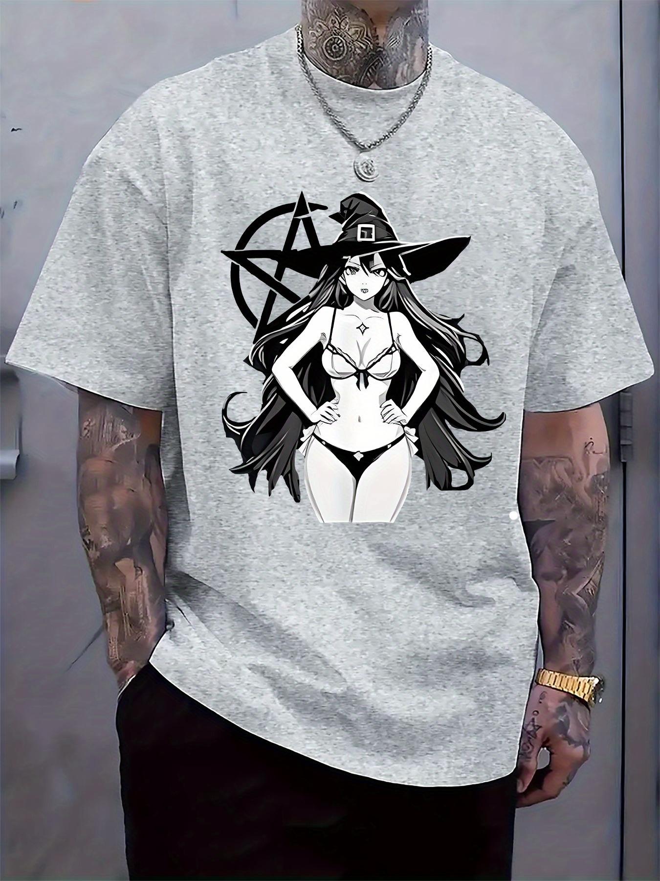 Casual Crew Neck T-shirt with Anime Girl Print - Regular Fit S