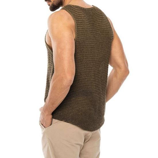 Men Tank Top Solid Color U Neck Loose Type Knitted Super Breathable Summer Tops Daily Clothes