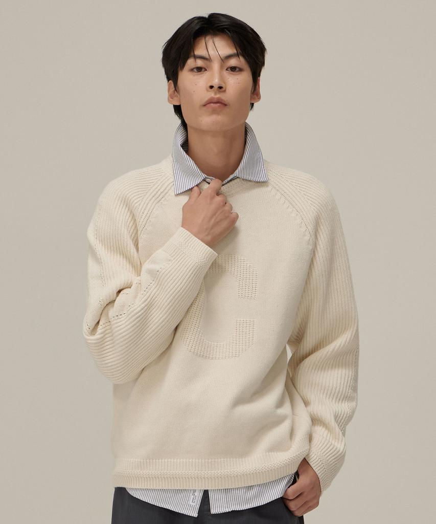 COVERNAT Big C Logo Texture Mix Crew Neck Knit Ivory