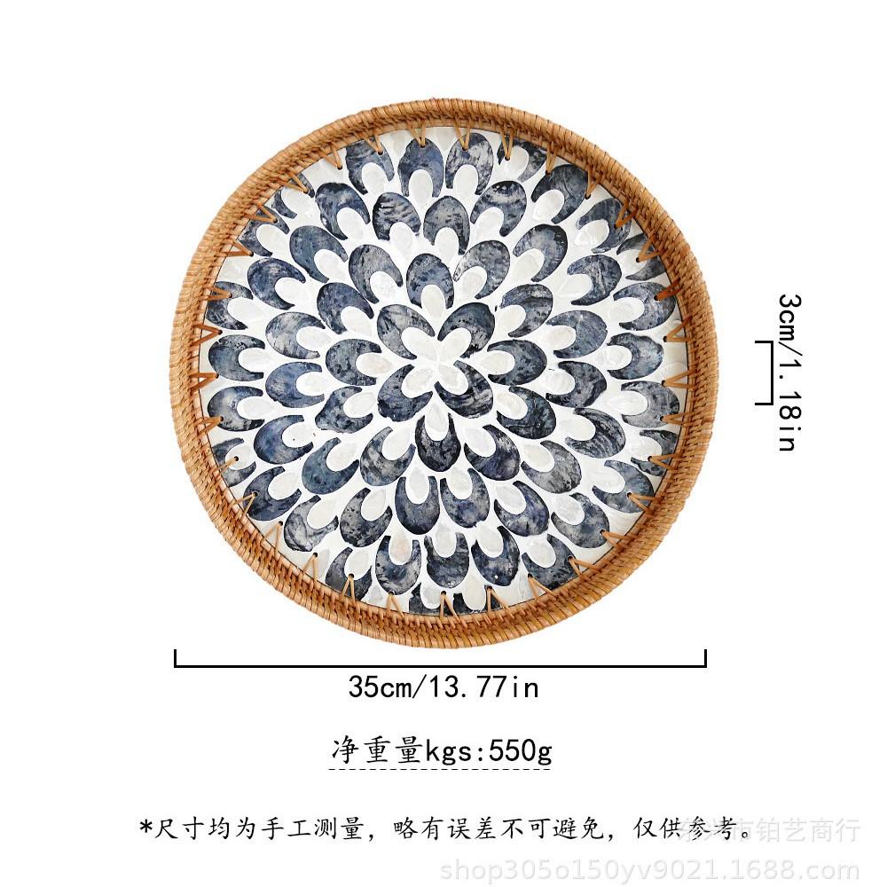 Color Shell Jewelry Cosmetics Food Teacup Storage Trays Handmade Rattan Fruit Dessert Bread Pans Round Rattan Decoration Trays