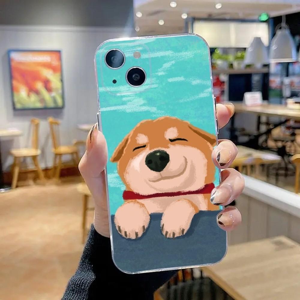 Cute Shiba Inu Dog Phone Case For iPhone 16,15,14,13,12,11 Plus,Pro,Max,XR,XS,X,7,8 Plus,SE,Mini Transparent Silicone Soft