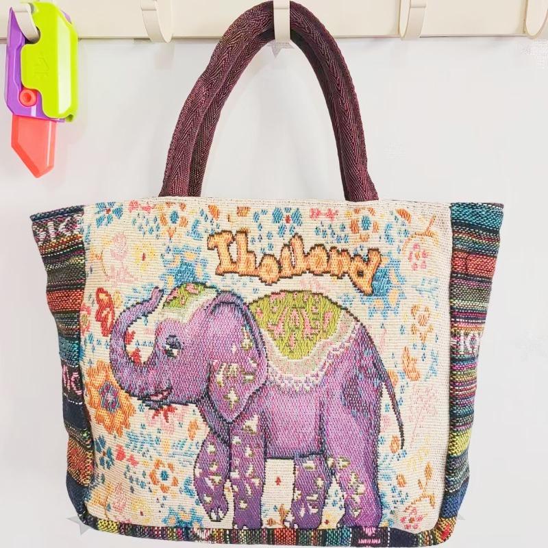 Canvas bag, women's large-capacity double-sided embroidered animal handbag, mommy bag, go shopping, handbag
