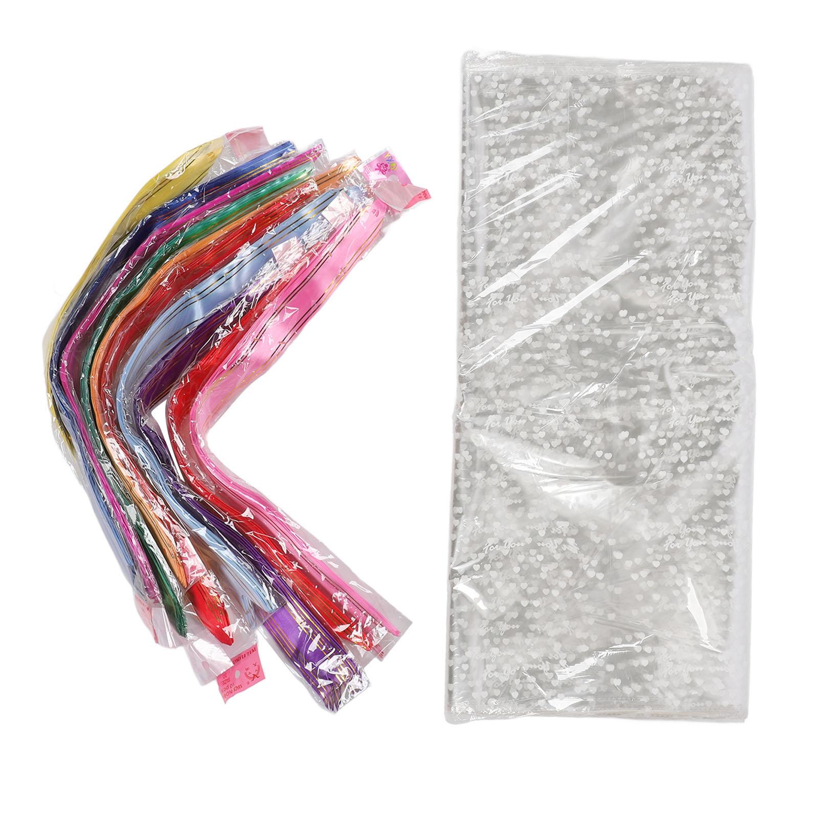 

100 Pcs Clear Gift Bag 60x75cm Cute White Heart Pattern Transparent Gift Bags with Beautiful Ribbon for Dolls Snacks
