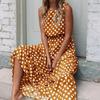 İlkbahar Yaz Modası Çok Yönlü Baskılı Polka Dot O-Yaka Uzun Kadın Elbiseleri