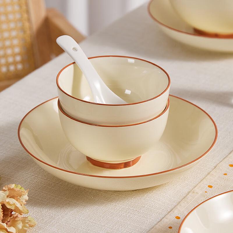 ZISIZ Cream Style Ceramic Rice Bowls Set