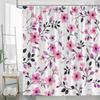 1 Pink Purple Floral Shower Curtain - Digital Seamless Modern Design, Dark Center Flowers and Curved Stems, Polyester Fabric