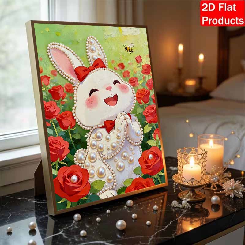 DIY Cute Little Rabbit Pearl Diamond Art Kits Without Frame 30x40cm Gem Art Diamond Painting Kits for Adults/Beginners Gift Idea Home Wall Decor
