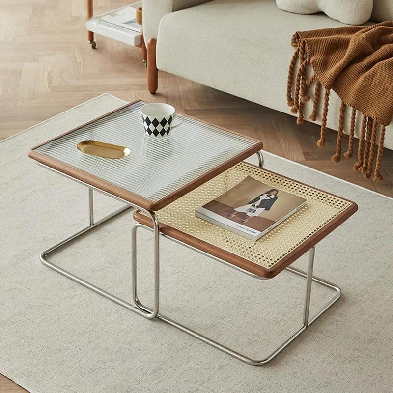 2024 New Ins Style Household Living Room Tea Table Modern Simple Vine Tea Table Stainless Steel Tea Table DropShipping