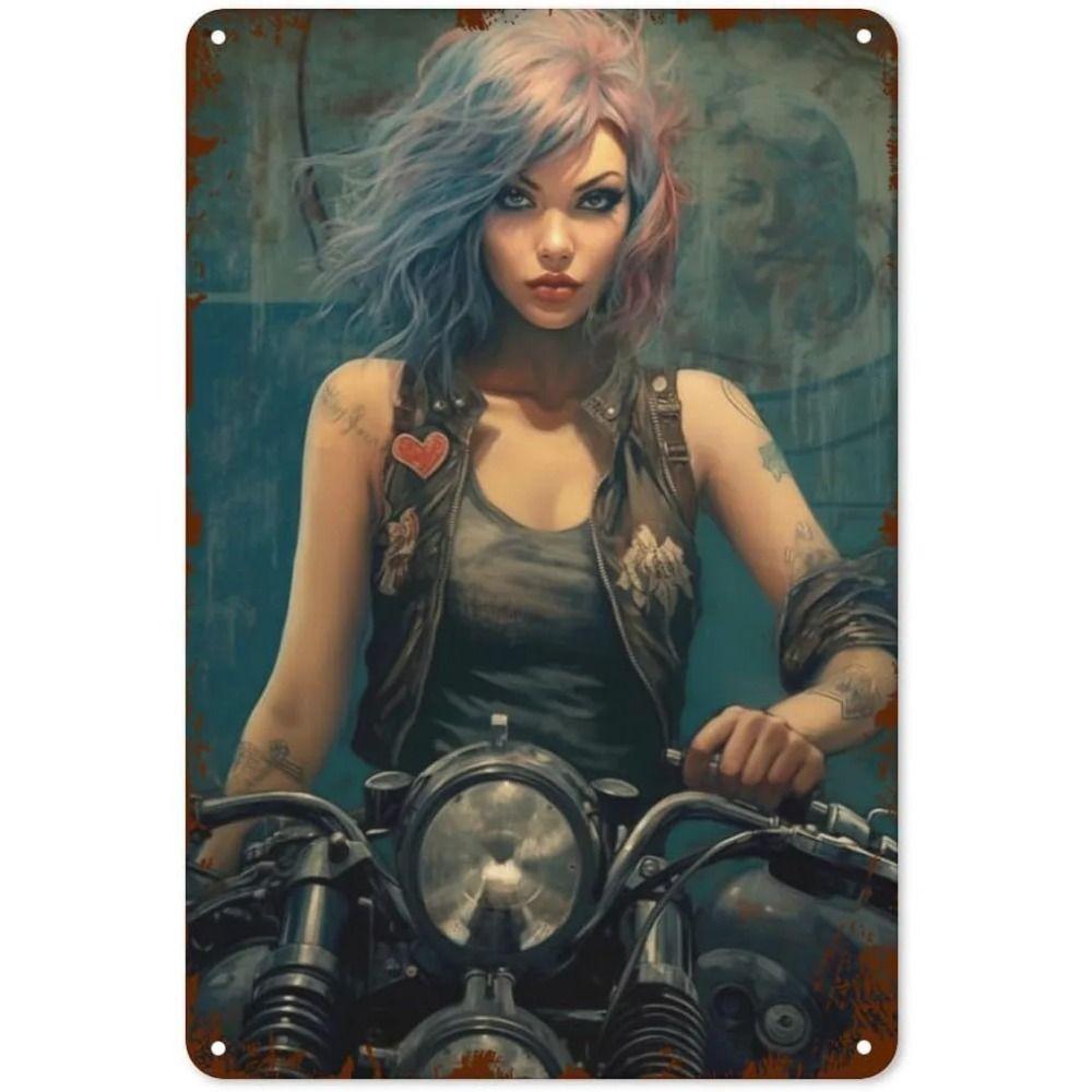 Vintage Motorcycle Girls Metal Tin Sign Garage Bar Decor