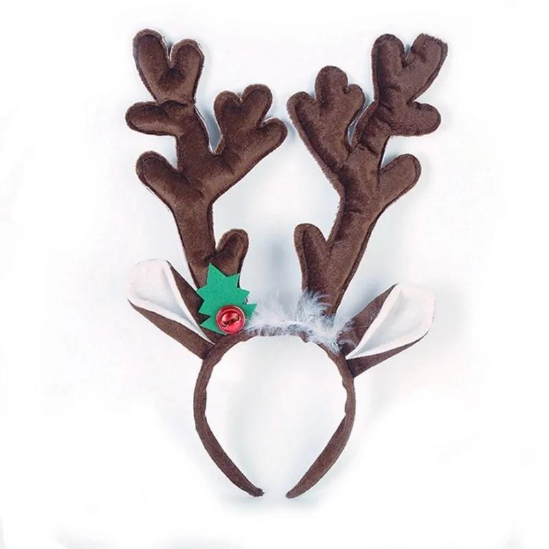 

Children Adults Antlers Ear Big Horn Headband Reindeer Elk Bell Headdress Christmas Party Decor Hair Scrunchies кофейный