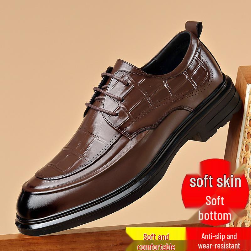 Men's Formal Genuine Leather Derby Shoes - Cowhide, Breathable, Casual, British Style, Wedding Groom Shoes