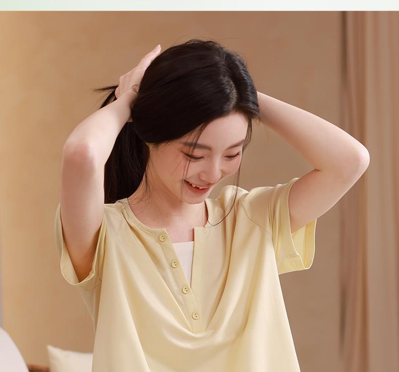 Xuan Liang Relaxation 2026 New Women's Spring and Summer Sleepwear, Thin Cotton Short Sleeved Pants, Casual Home Clothing Set