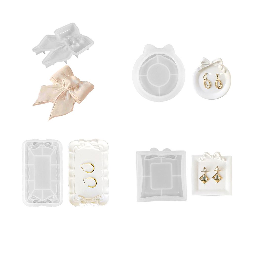 Bowknot Storage Tray Molds Gypsum Plsater Silicone Mould Jewelry Display Organizer Epoxy Resin Mold Round Square Coaster
