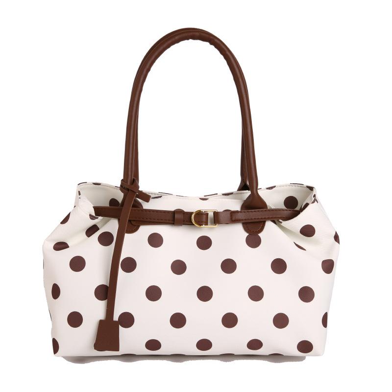 This versatile polka dot tote bag is a simple, casual, and large-capacity shoulder bag perfect for commuting and an essential everyday accessory. коричневый
