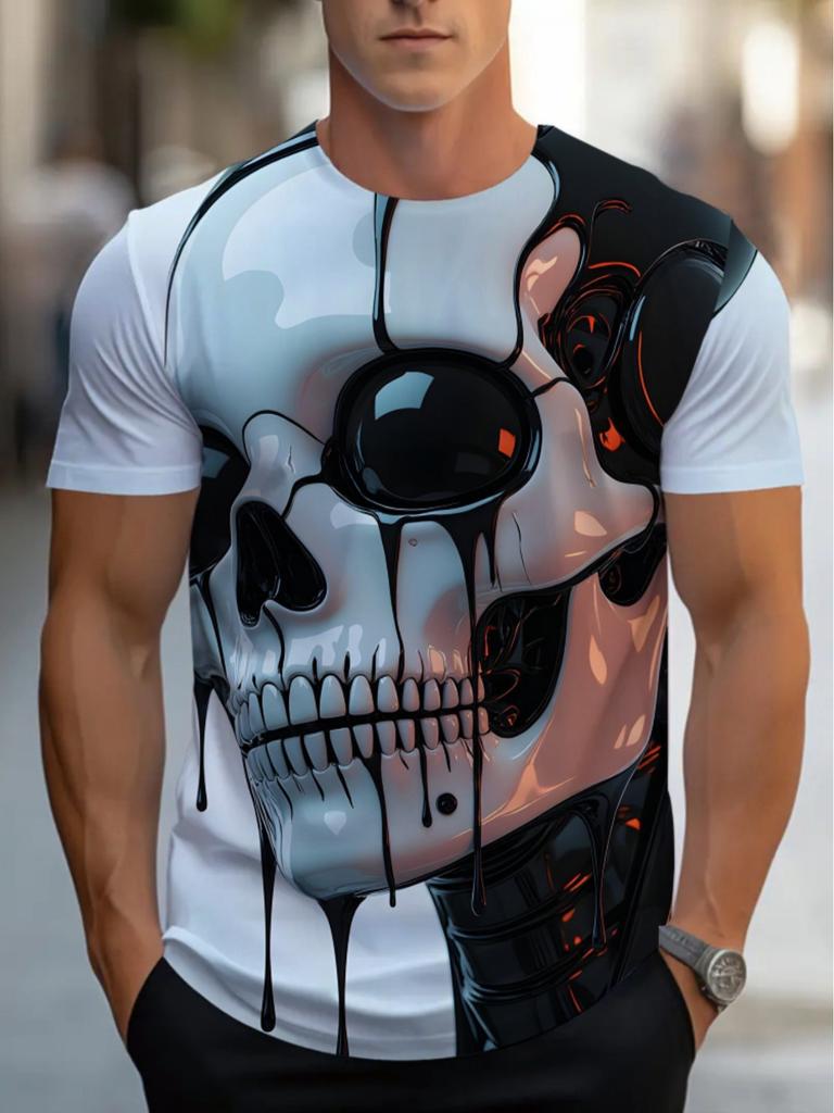 Men's Skull Print T-Shirt - Lightweight Durable Crew Neck Tee with Skull Design | Suitable for Gym, Outdoor & Casual Attire | Machine Washable Regular