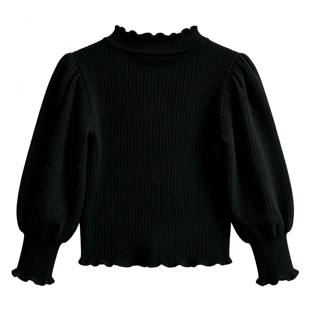 Girls Lace Trim Puff Sleeve Top Casual Blouse for Everyday Wear