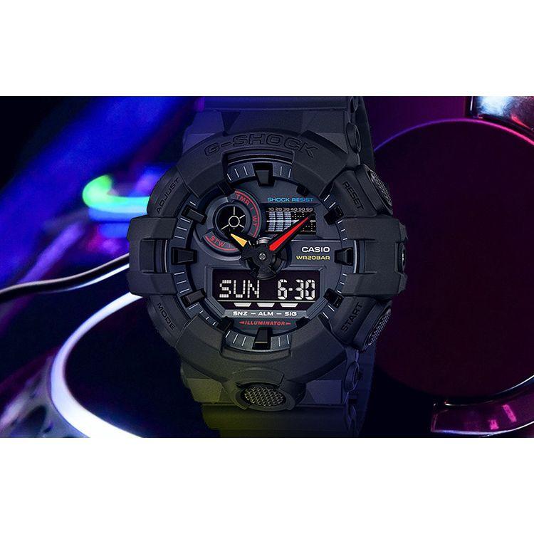 Casio G-Shock Tema Serisi Moda Trendi Neon Stil Çift Ekran Darbeye Dayanıklı Su Geçirmez Spor Kuvars Mekanizma Reçine Kayış GA-700BMC-1A