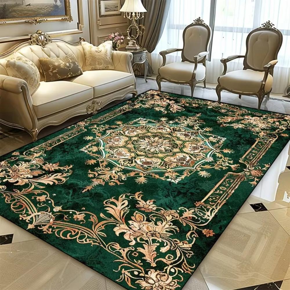 Černý Květinový Perský Turecký Tištěný Koberec pro Dekor Obývacího Pokoje Podložka na Podlahu v Prostoru Pohovky Koberček k Posteli Balkon Kuchyňská Stolní Podložka