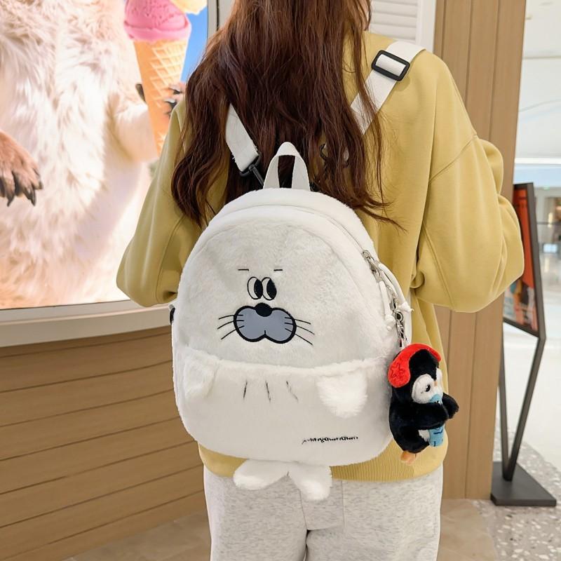 Cute Penguin Plush Backpack Female Cartoon All-match Student Commuting Bag Niche Light Travel Soft Girl
