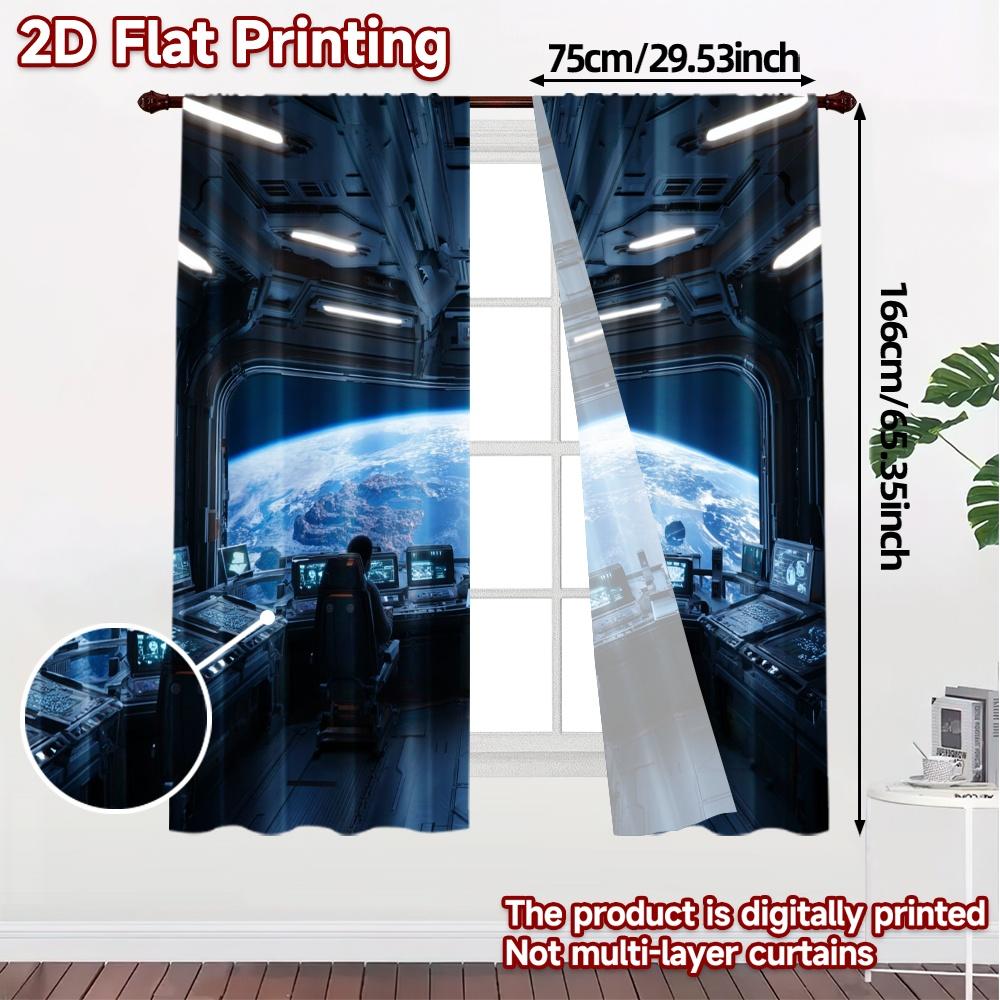 2pcs, 2D FLAT PRINTING Curtains (Without Rod) SpaceBridge Modern Contemporary Curtains Semi-Sheer Curtains Holiday Decorative