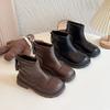 Girls' short boots 2025 autumn and winter new children's velvet warm short black leather boots women's treasure fashion Martin boots