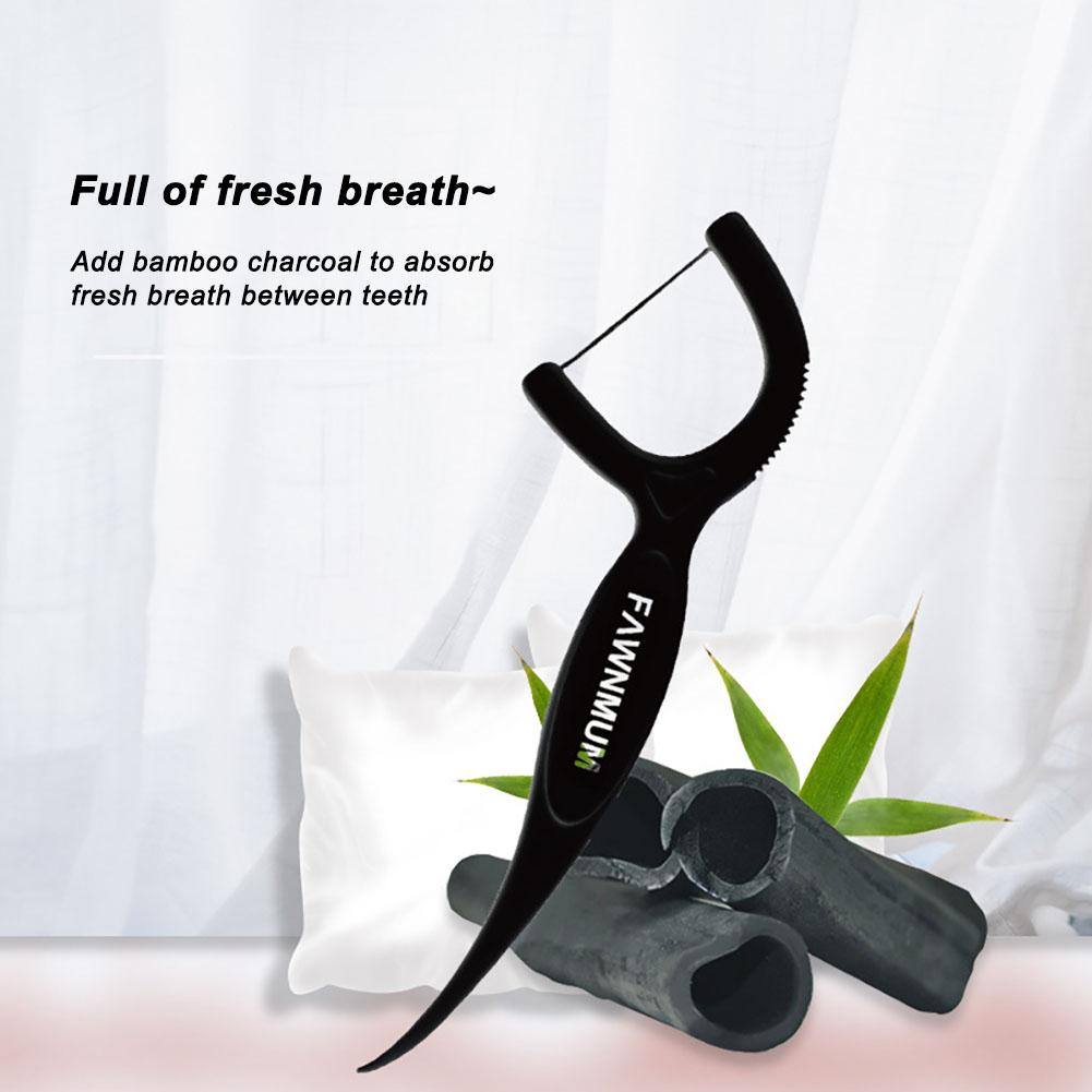 Bamboo Charcoal Dental Floss Teeth Stick Tooth Pick Interdental Brush Teeth Clean Toothpick 50pcs