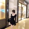Petite Black Ruffle Round Neck Dress - Autumn Slimming Mesh Style